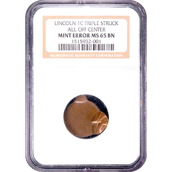 No Date Lincoln Cent (1c) Error - Triple Struck Off-Center Obverse Image