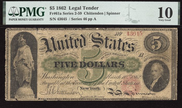 1862 $5 Legal Tender Obverse Image