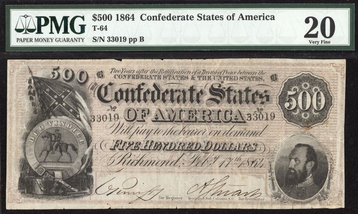 1864 $500 Confederate Obverse Image