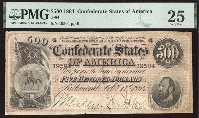 1864 Confederate $500 Obverse Image