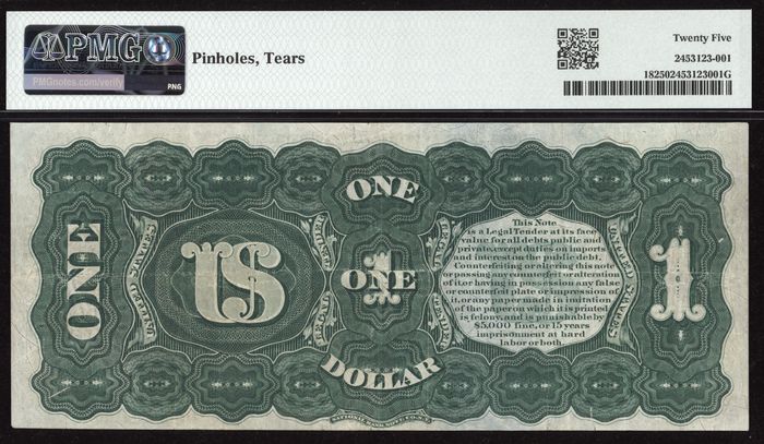 1869 $1 Rainbow Legal Tender Reverse Image