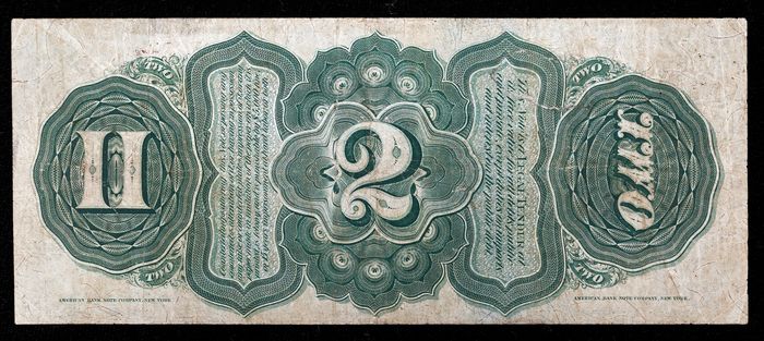1869 $2 Rainbow Legal Tender Reverse Image