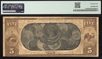1870 $5 National Gold Bank of San Francisco (Charter 1741) Reverse Image