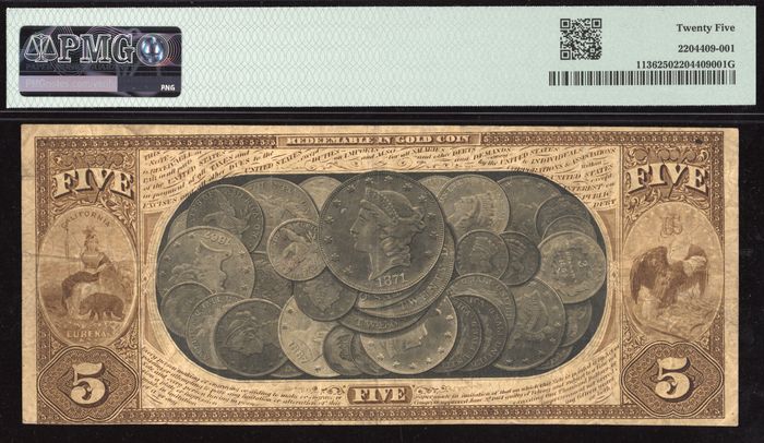 1870 $5 National Gold Bank of San Francisco (Charter 1741) Reverse Image