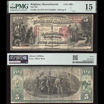 1875 $5 National - The National Bank of Brighton, MA (Charter 1099) Composite Image