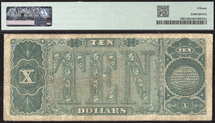 1890 $10 Treasury Note Ornate Back Reverse Image