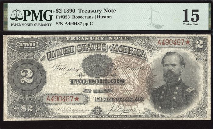 1890 $2 Treasury Note Ornate Back Obverse Image