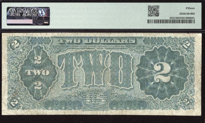 1890 $2 Treasury Note Ornate Back Reverse Image