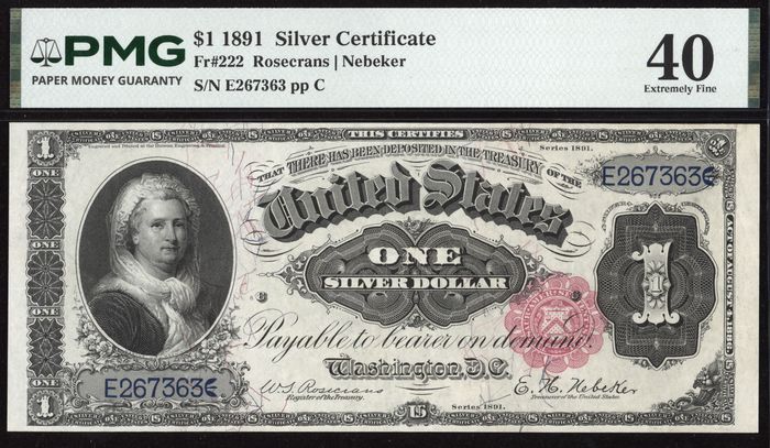 1891 $1 Martha Silver Certificate Obverse Image