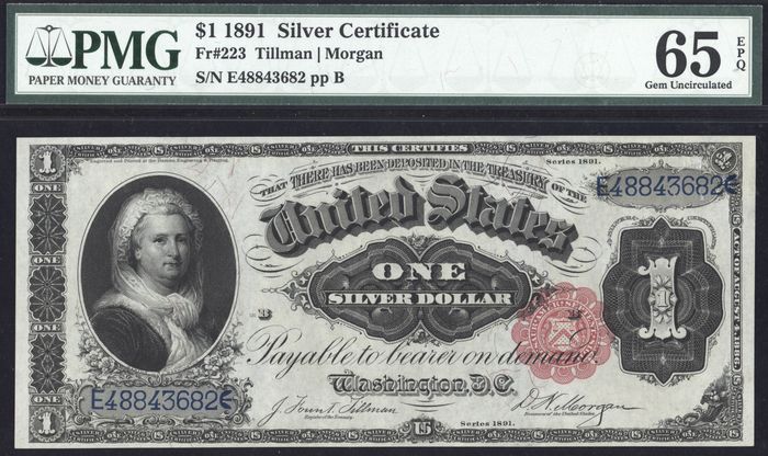 1891 $1 Martha Silver Certificate Obverse Image