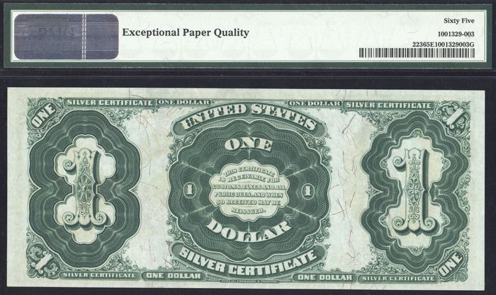 1891 $1 Martha Silver Certificate Reverse Image