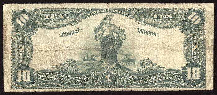1902 $10 Date Back National - Parkston, South Dakota (Ch. 7662) Reverse Image