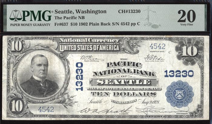 1902 $10 Pacific National Bank - Seattle WA (Charter 13230) Obverse Image