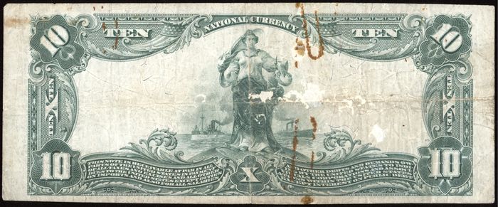 1902 $10 Plain Back National - Greenville, MS (Charter 3765) Reverse Image
