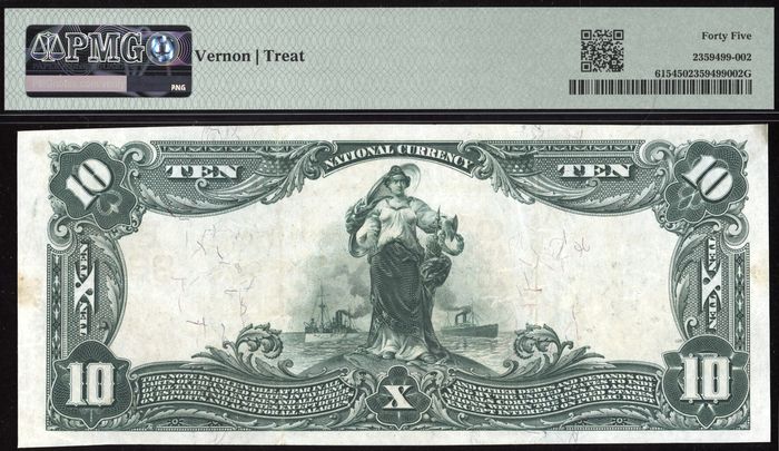 1902 $10 Red Seal National Serial No. 1 - Montgomery, PA (Charter 8866) Reverse Image