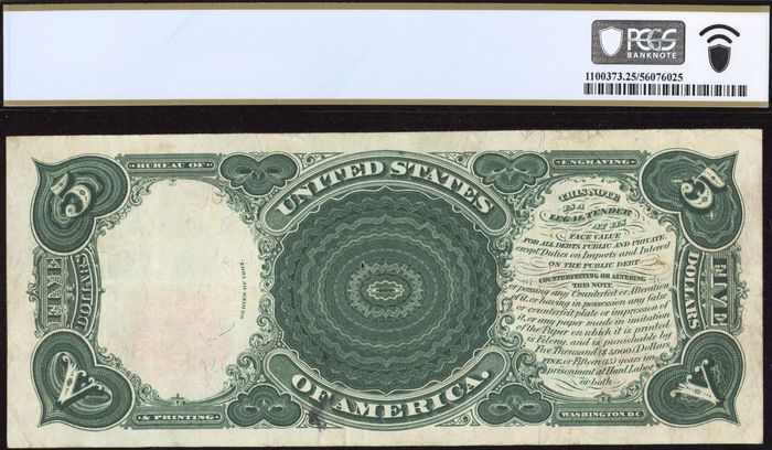 1907 $5 Woodchopper Legal Tender Reverse Image