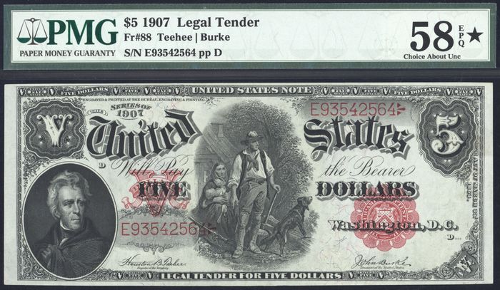 1907 $5 Woodchopper Legal Tender Obverse Image