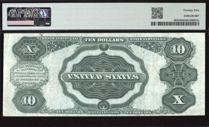 1908 $10 Tombstone Silver Certificate Reverse Image