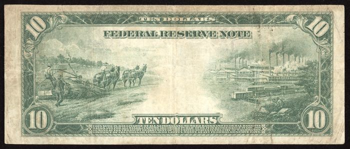 1914 $10 Federal Reserve Note - San Francisco Reverse Image