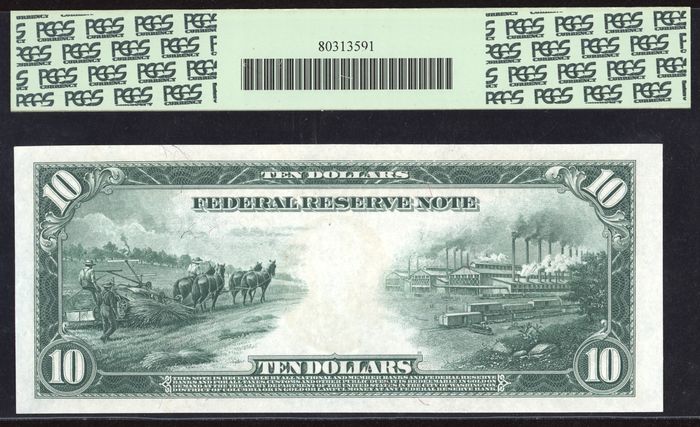 1914 $10 Federal Reserve Note Dallas Reverse Image