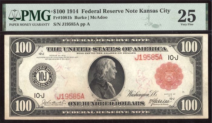 1914 $100 Red Seal Federal Reserve Note Obverse Image