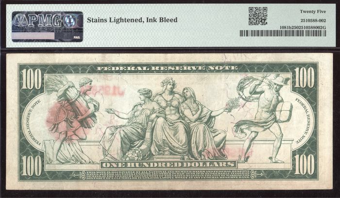 1914 $100 Red Seal Federal Reserve Note Reverse Image