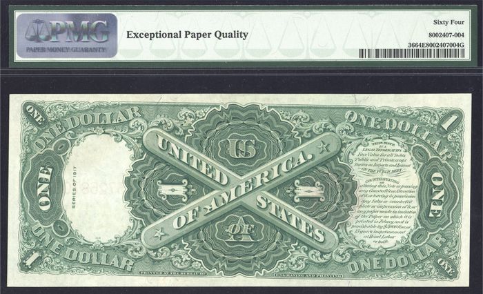 1917 $1 Sawhorse Legal Tender Reverse Image