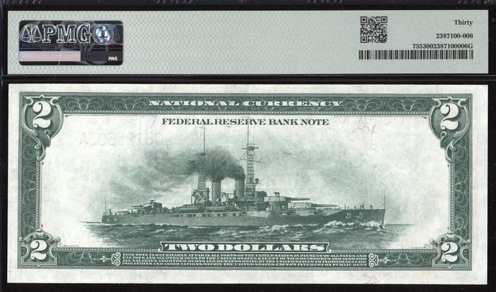 1918 $2 Battleship Reverse Image