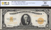 1922 $10 Gold Certificate Obverse Image