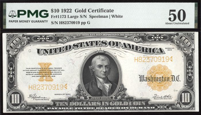 1922 $10 Gold Certificate Obverse Image