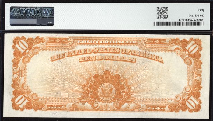 1922 $10 Gold Certificate Reverse Image
