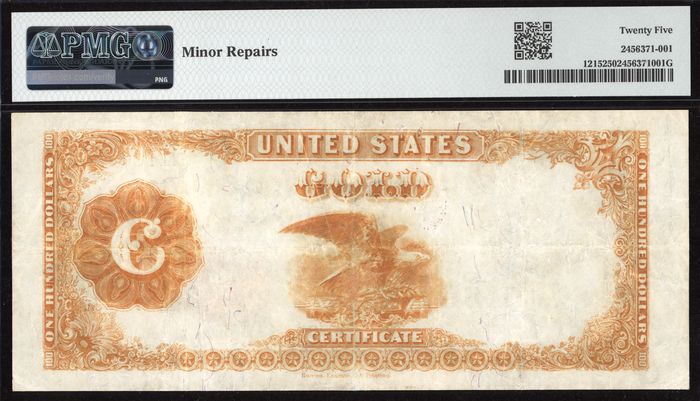 1922 $100 Gold Certificate Reverse Image