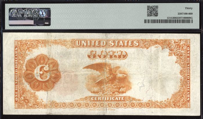 1922 $100 Gold Certificate Reverse Image
