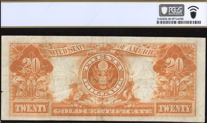 1922 $20 Gold Certificate Reverse Image
