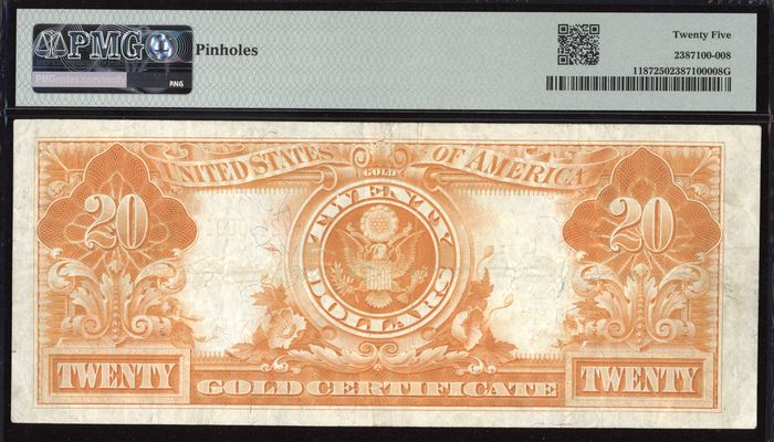 1922 $20 Gold Certificate Reverse Image