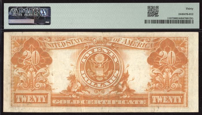 1922 $20 Gold Certificate Reverse Image