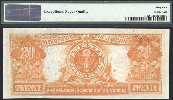 1922 $20 Gold Certificate Reverse Image