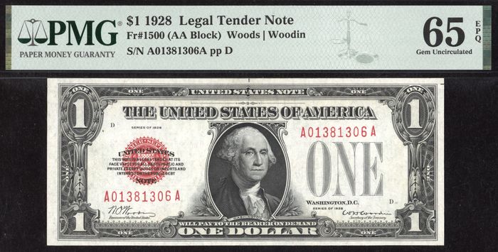 1928 $1 Red Seal Legal Tender Obverse Image