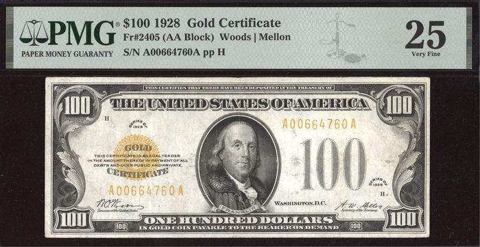 1928 $100 Gold Certificate Obverse Image