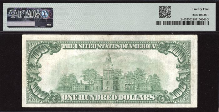 1928 $100 Gold Certificate Reverse Image