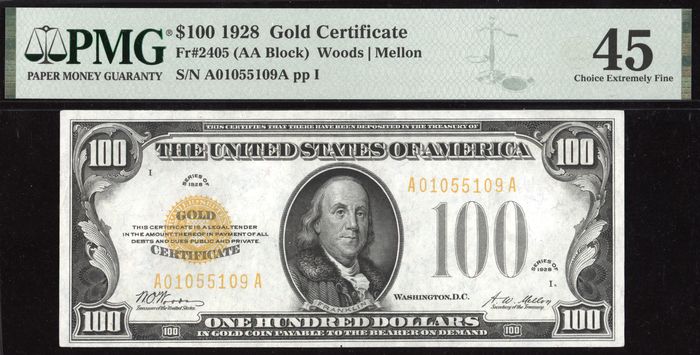 1928 $100 Gold Certificate Obverse Image