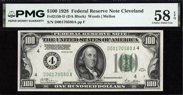 1928 $100 Numeric District Federal Reserve Note Obverse Image