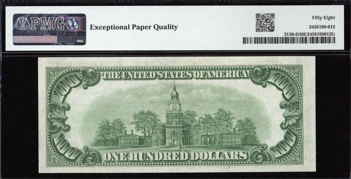 1928 $100 Numeric District Federal Reserve Note Reverse Image