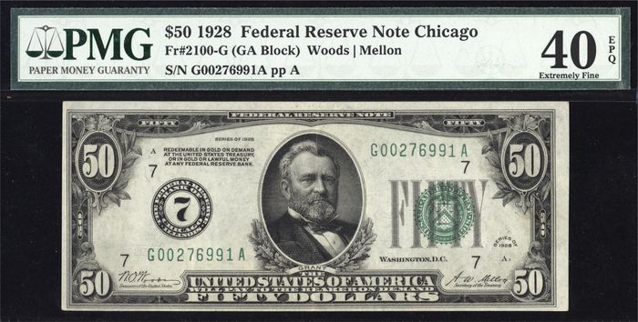 1928 $50 Numeric District Federal Reserve Note Obverse Image