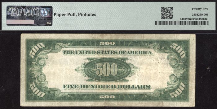 1928 $500 Gold Certificate Reverse Image