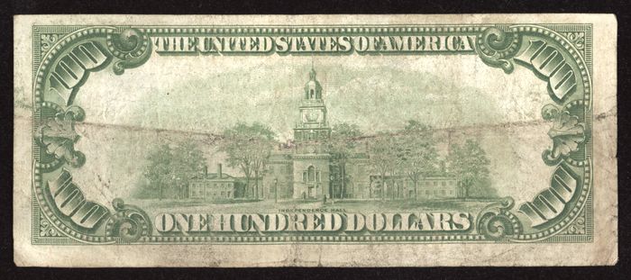 1928A $100 Federal Reserve Note Reverse Image