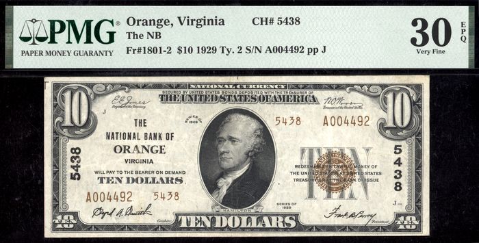 1929 $10 National Type 2 - Orange, VA (Charter 5438) Obverse Image