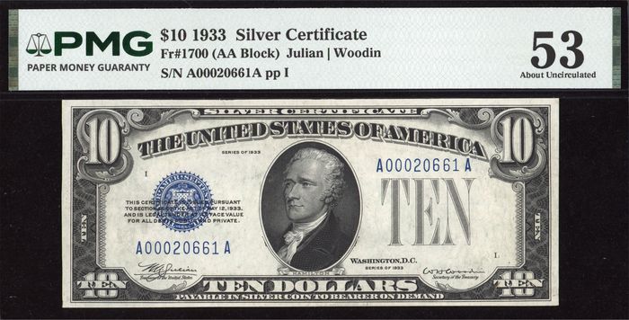 1933 $10 Silver Certificate Obverse Image