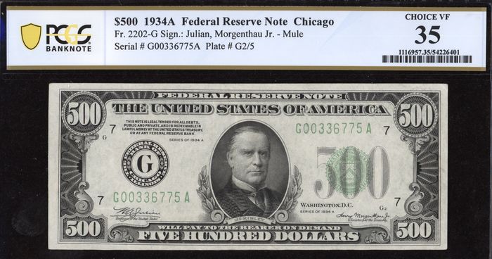 19334A $500 Federal Reserve Note Obverse Image