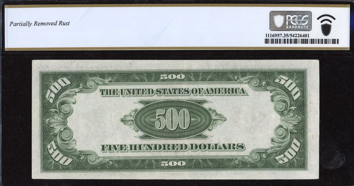 19334A $500 Federal Reserve Note Reverse Image